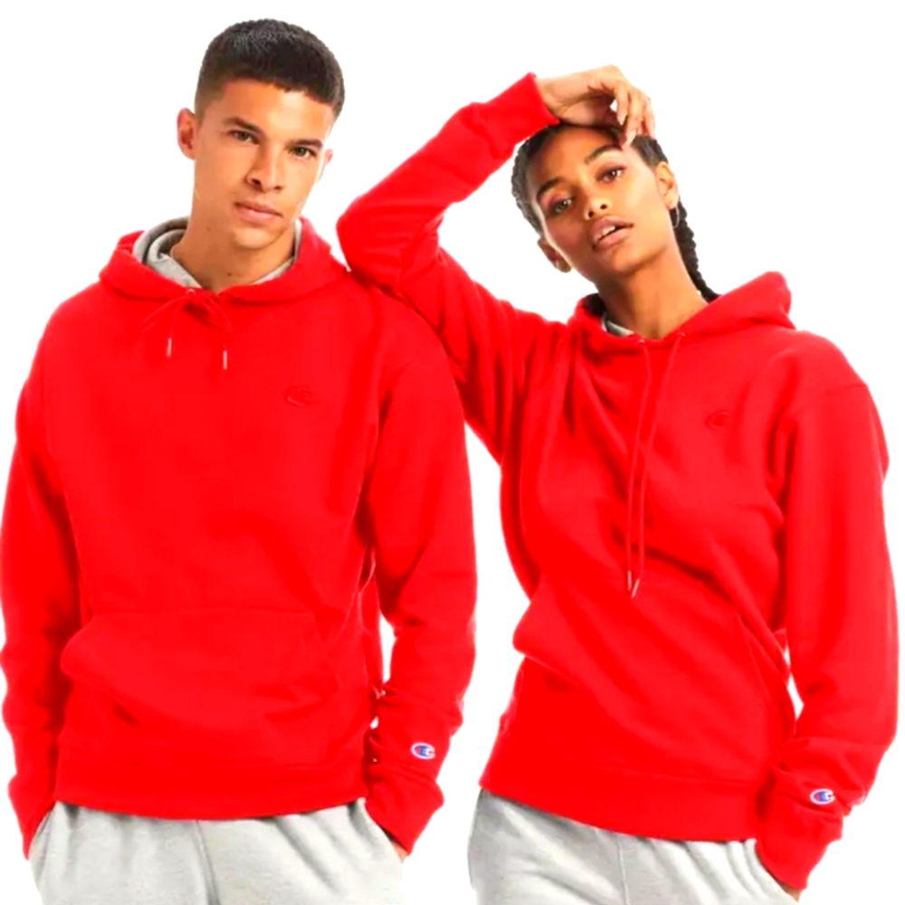 Unisex XL Champion Classic Fleece Hoodie, Embroidered C Script Logo Red